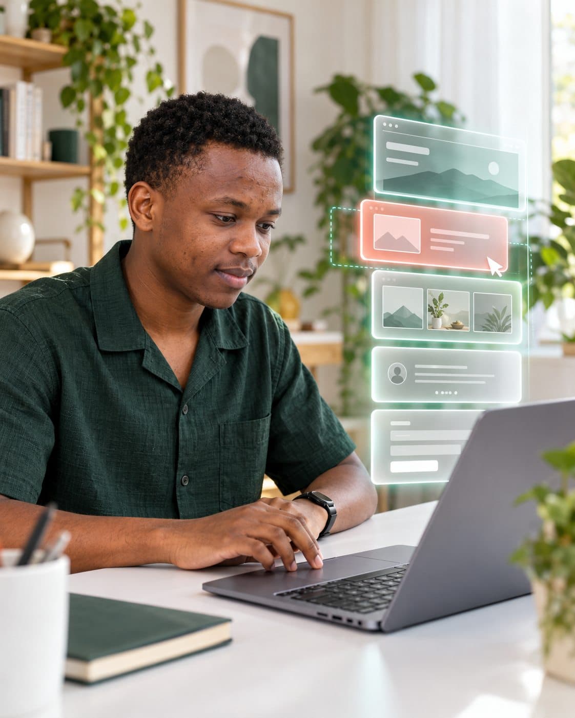 A Zypria virtual assistant focused on her work at a laptop