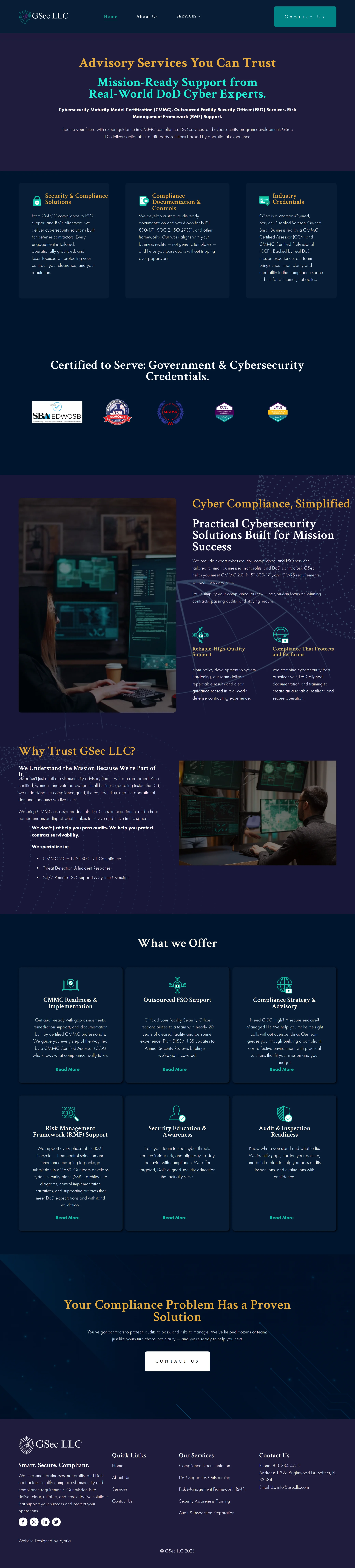 GSec LLC website on desktop, full page